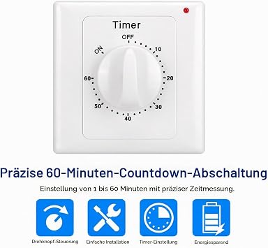 Countdown Timer Switch AC 220 V Min High Performance Pump Electronic Mechanical Countdown Control Timer Socket Time Switch 86 Panel (60 Minutes)
