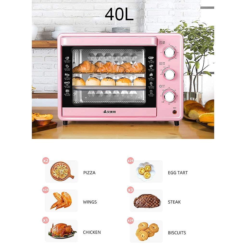 FAXIOAWA Mini Forno da 30 Litri Temperatura Regolabile Posizione di Cottura a Quattro Strati Cottura Domestica Forno Elettrico Automatico Multifunzionale(Rosa)