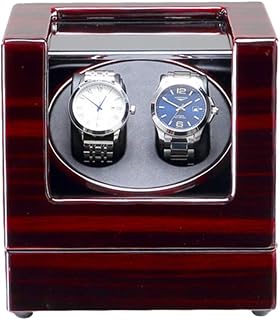 OZZKI Automatic Double Watch Winder Box with Blue LED Light Piano Paint Finish Quiet Motor AC Adapter and Battery Powered Watch Winder Happy house