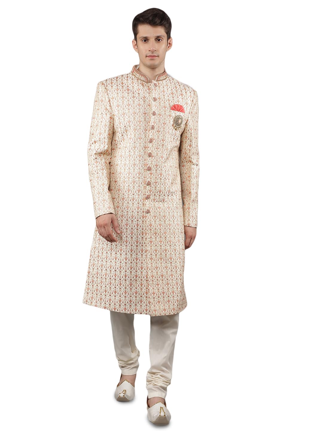 manish creations Men's Embroidered Silk Blend Ethnic Sherwani Set-picture-12