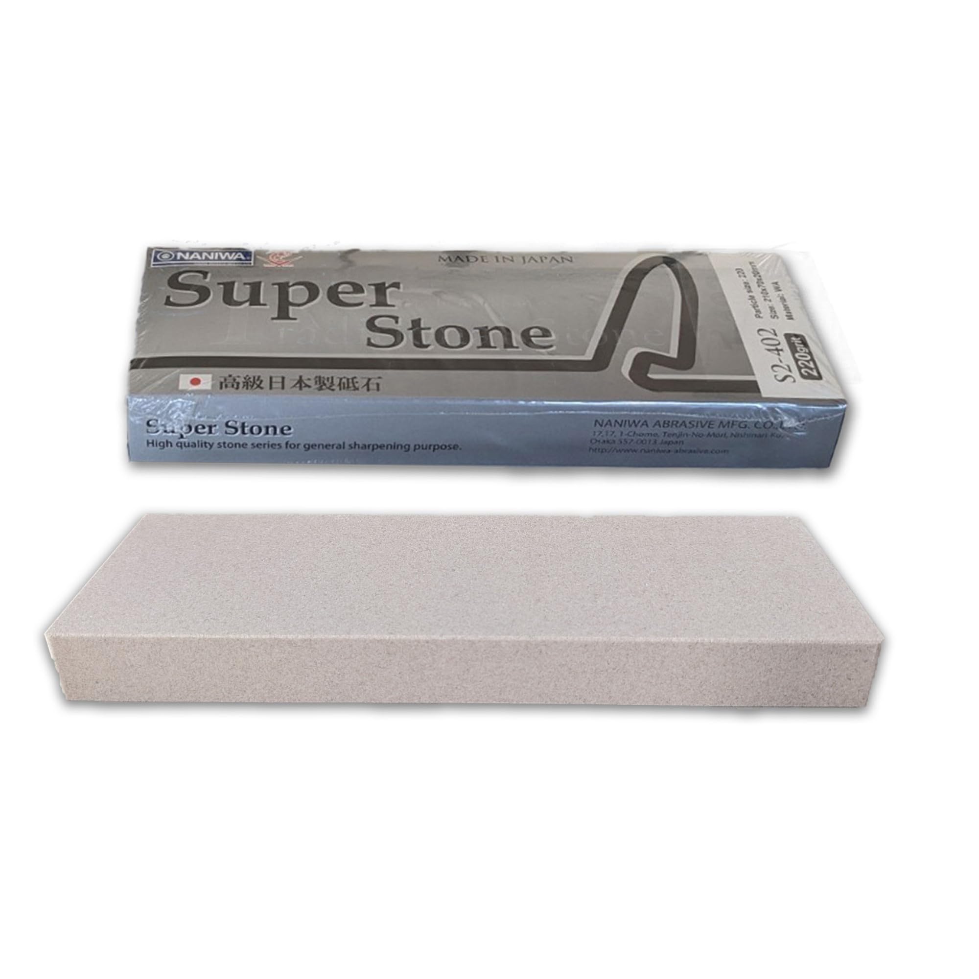 Sanelli Ambrogio, Naniwa Super Stone, profesjonalny kamień do ostrzenia noży, surowe ziarno #220, idealny do naprawiania rozdrobnionych ostrzy, o wysokiej sile polerowania, Splash&Go, Made in Japan