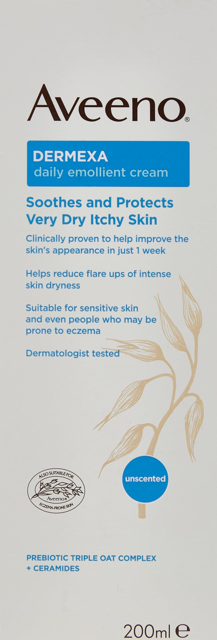 Aveeno Dermexa Daily Emollient Cream (200 ml), crema emoliente de uso diario, crema hidratante facial para piel atópica, loción corporal para pieles propensas a eczemas (Paquete de 2)