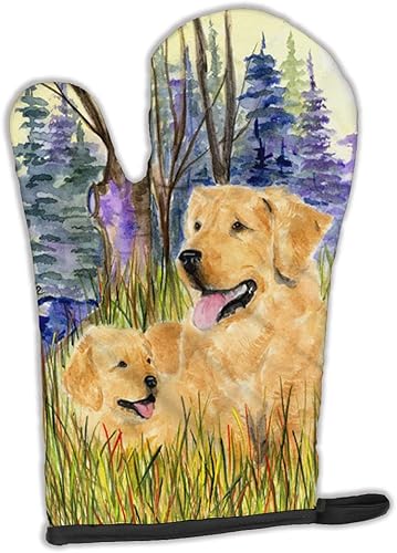 Caroline's Treasures SS8014OVMT Golden Retriever - Mitón de horno grueso resistente al calor para sartenes calientes y horno, guante de cocina