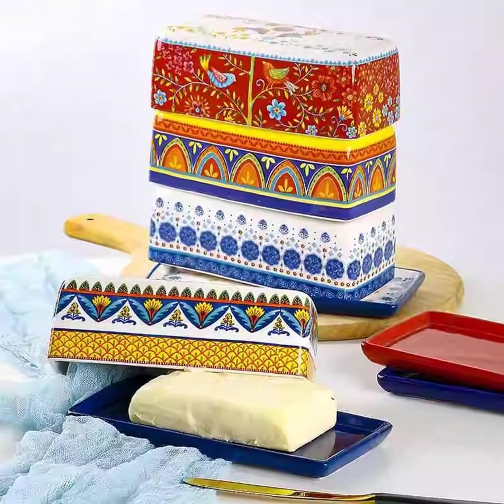 Masło pudełko Ceramiczny pojemnik na masło, europejska zastawa stołowa z pokrywką, miska olej wołowy, żółta, pudełko ser