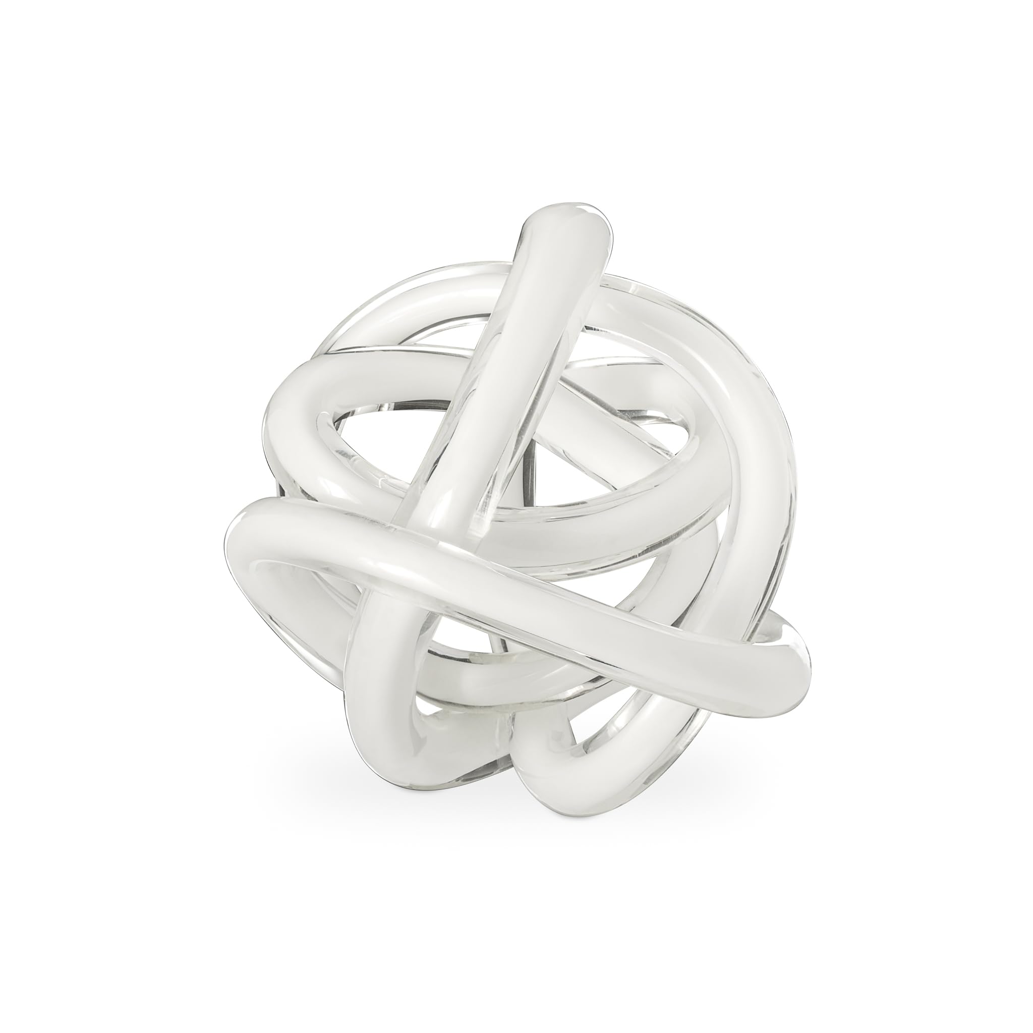 Torre & Tagus White Orbit Hand Blown Glass Infinity Knot Sculpture - 3 Inch Glass Art Knot Decor Ball For Home Decor, Small Centerpiece Table Decoration For Home Interior (Solid )