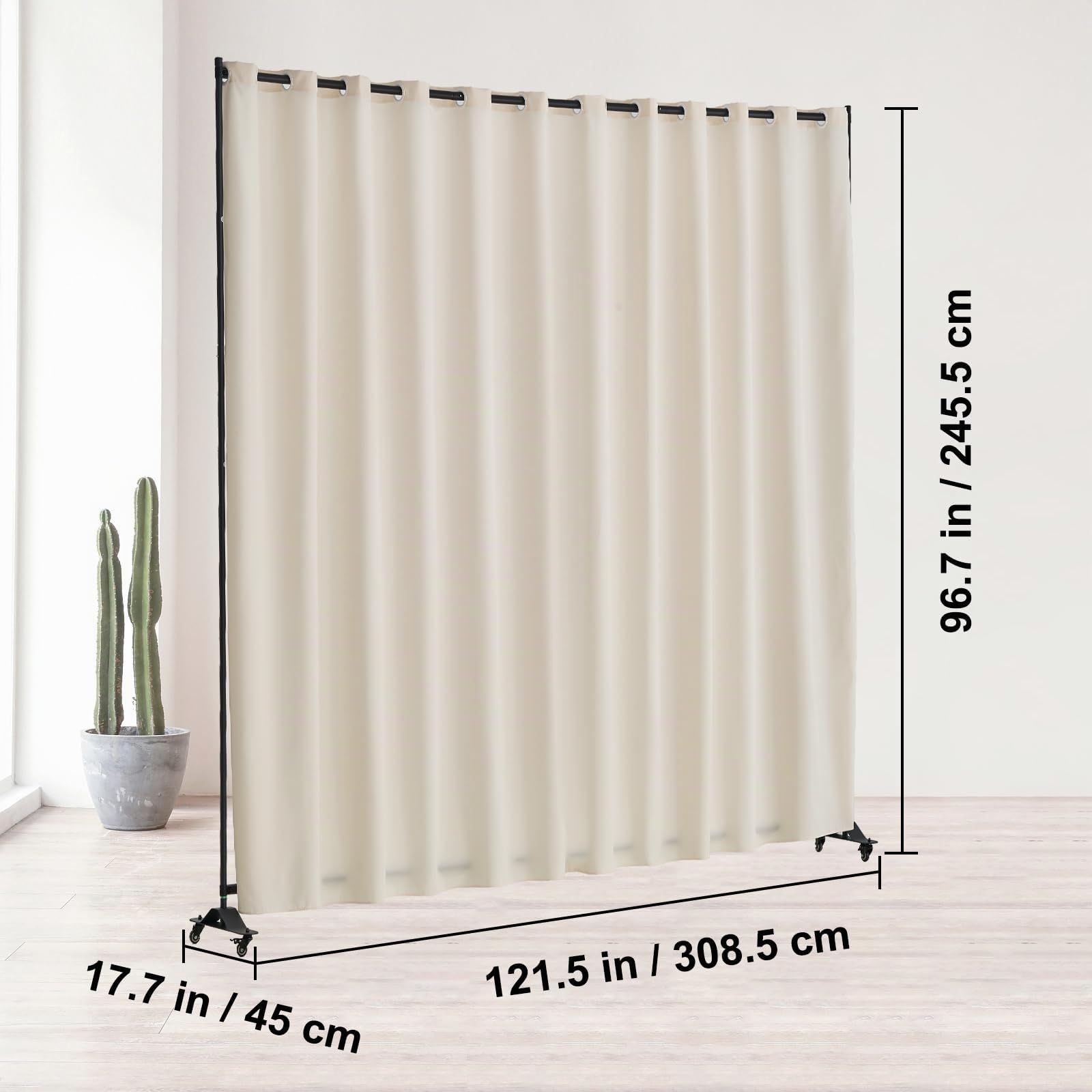VEVOR Biombo Separador 308,5x45x245,5 cm Biombo Portátil con Ruedas Tela de Poliéster Separador de Ambientes de Privacidad con Ruedas para Oficina, Hospital, Dormitorio, Comedor, Estudio, Beige