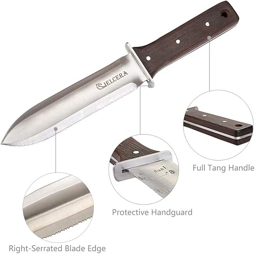 Miniatura 4 de Cuchillo de jardín Hori Hori de 12 pulgadas (hoja dentada derecha) con varilla de afilado de diamante gratis, herramienta ideal para excavación de