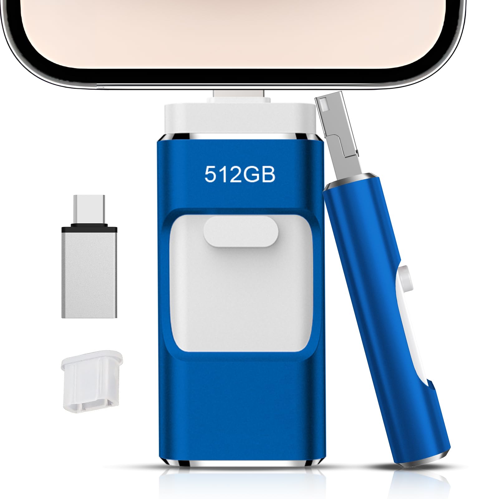 【アプリ不要・正規認証品 】512GB Phone対応usbメモリ写真保存 直接usbに写真を移す4in1 フラッシュドラメモリ人気 USB 両面挿しスマホ USB メモリー フラッシュドライブ Android パソコン対応 USBメモリ phoneの写真 を パソコン に 取り込む 容量不足解消(512GB-ブリリアントブルー)