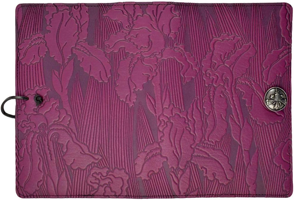 Modern Artisans Purple Iris Flower American-Made Embossed Leather Writing Journal Cover, 6 x 9-inch + Refillable A5 Hardbound Insert Book
