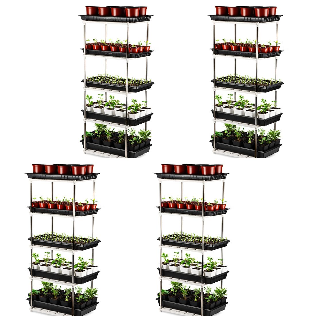 RooTrimmer 4 Pcs 5-Tier Plant Stand for Seedling Trays Storage (White)