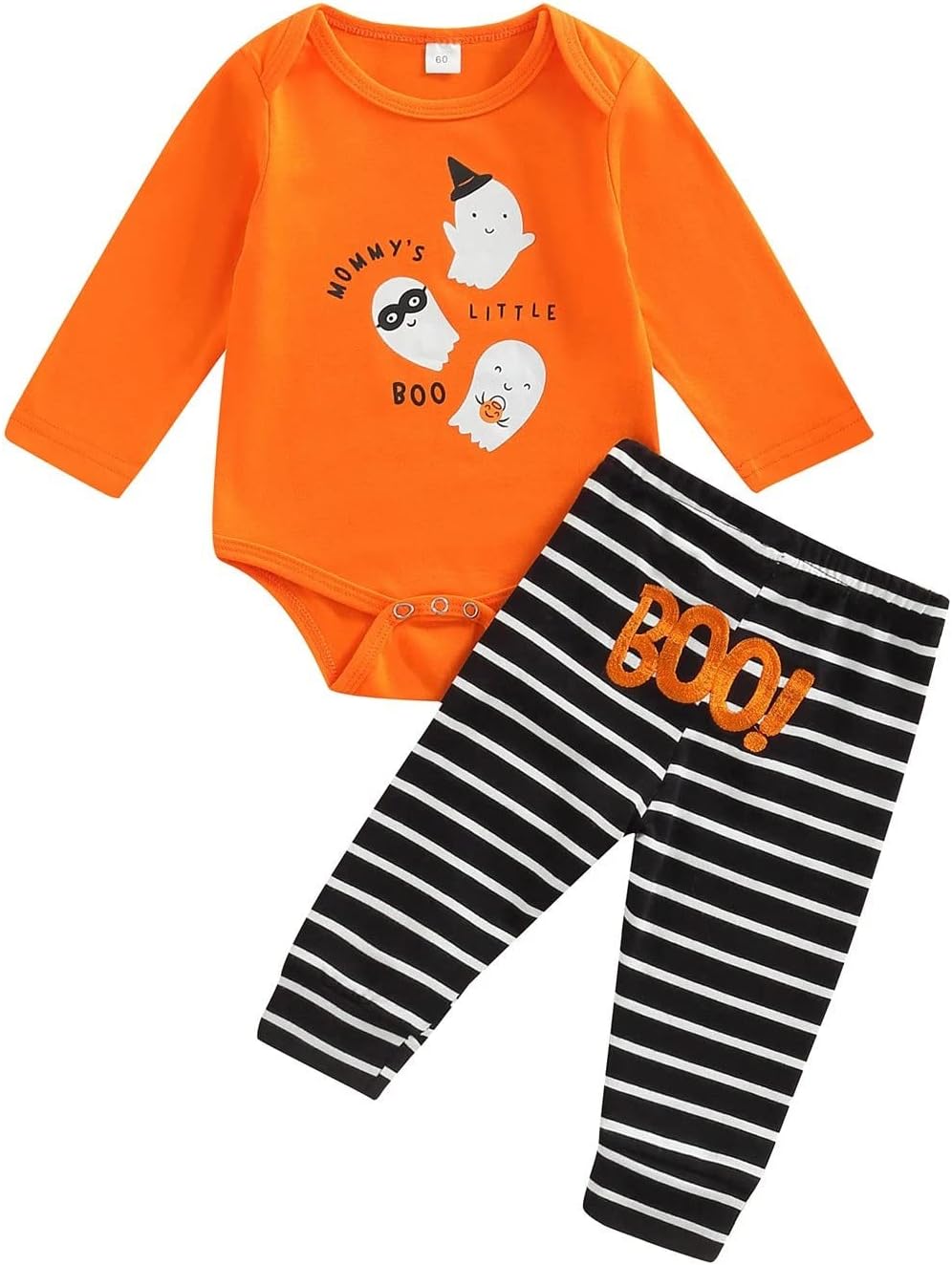 فتاة الزي الطفل أطفال طفل صغير طفل بنات Autumn هالوين طباعة Striped القطن كم طويل السراويل الطويلة Taps Rompper Jumpsuit مجموعة ملابس ملابس Girl Outfit Baby (Orange, 18-24 Months)