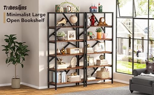 Tribesigns 6-Tier Bookshelf 71 Inch Tall Bookcase, Vintage Industrial 6 Shelf Etagere Display Shelves, Open Book Storage Rack Wood Shelving Units Organizer (Brown) #TOP1