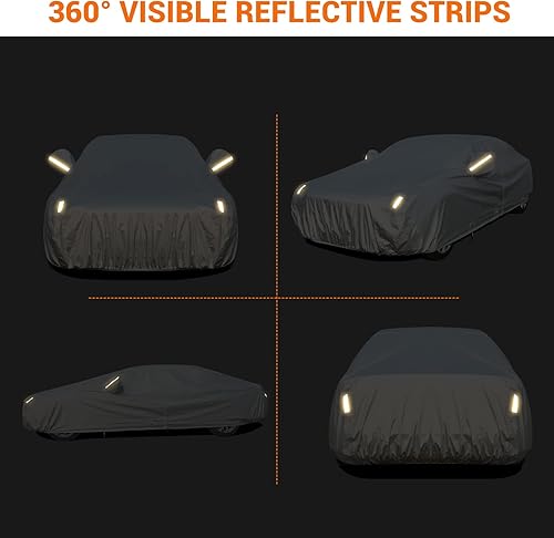 Miniatura 7 de Tecoom Funda impermeable para automóvil para todo tipo de clima, 3 capas para automóviles, forro polar con cierre de puerta, cubierta completa para