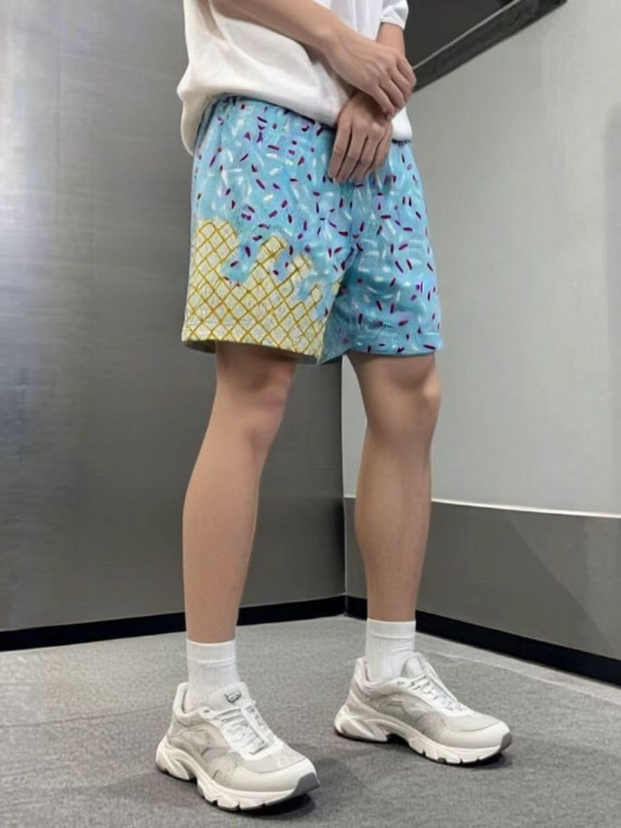 Men's Ice Cream Mesh Graffiti Athletic Shorts Lightweight Quick-Dry Gym Baseball Workout Running Shorts Pants with Pockets - Image 2