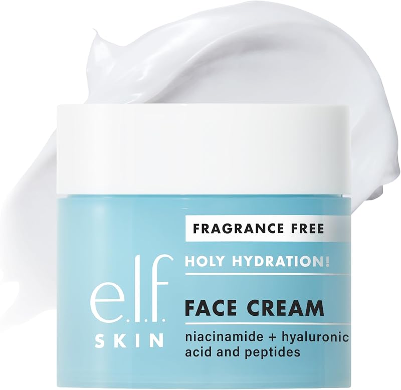 e.l.f. PIEL ¡Santa Hidratación! Crema facial con ácido hialurónico, sin fragancias, niacinamida y péptidos, crema hidratante nutritiva, vegana y sin crueldad