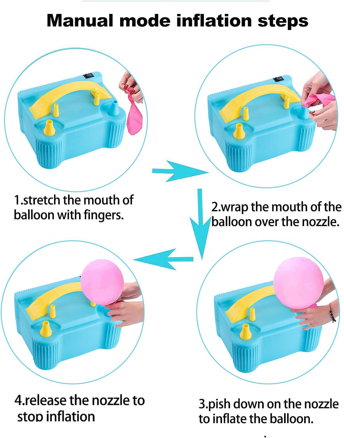 Pompa a palloncino - pompa a palloncino elettrica con doppio ugello (AC220-240V 600W) - gonfiatore portatile della macchina a palloncino per la decorazione del partito di compleanno di nozze