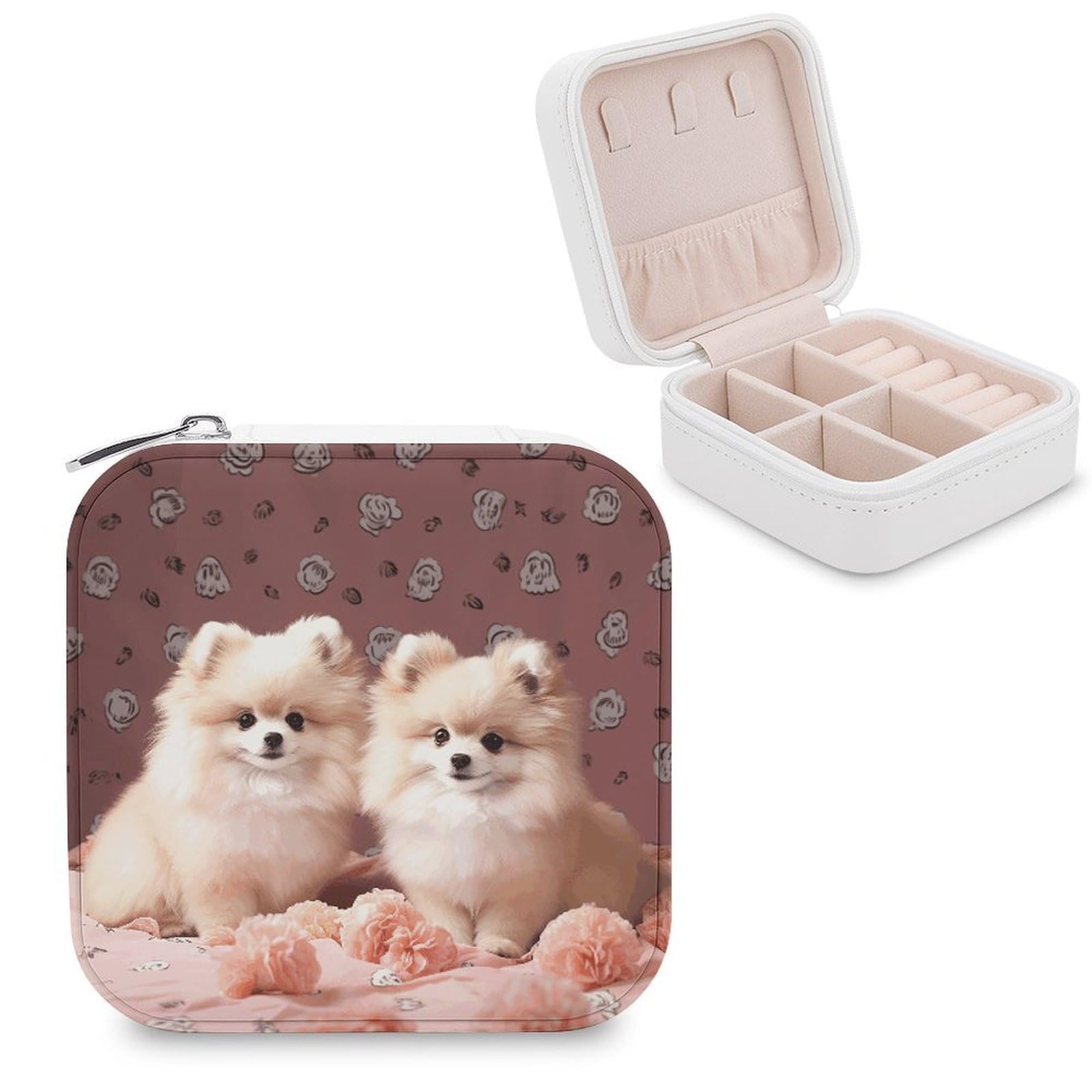 VstaDank Pomeranians Puppies And Point Jewelry Box Exquisite Leather Jewelry Organizer Portable Trinket Organizer Fashion Travel Jewelry Case for Rings Earrings Necklaces Unique Gifts for Women