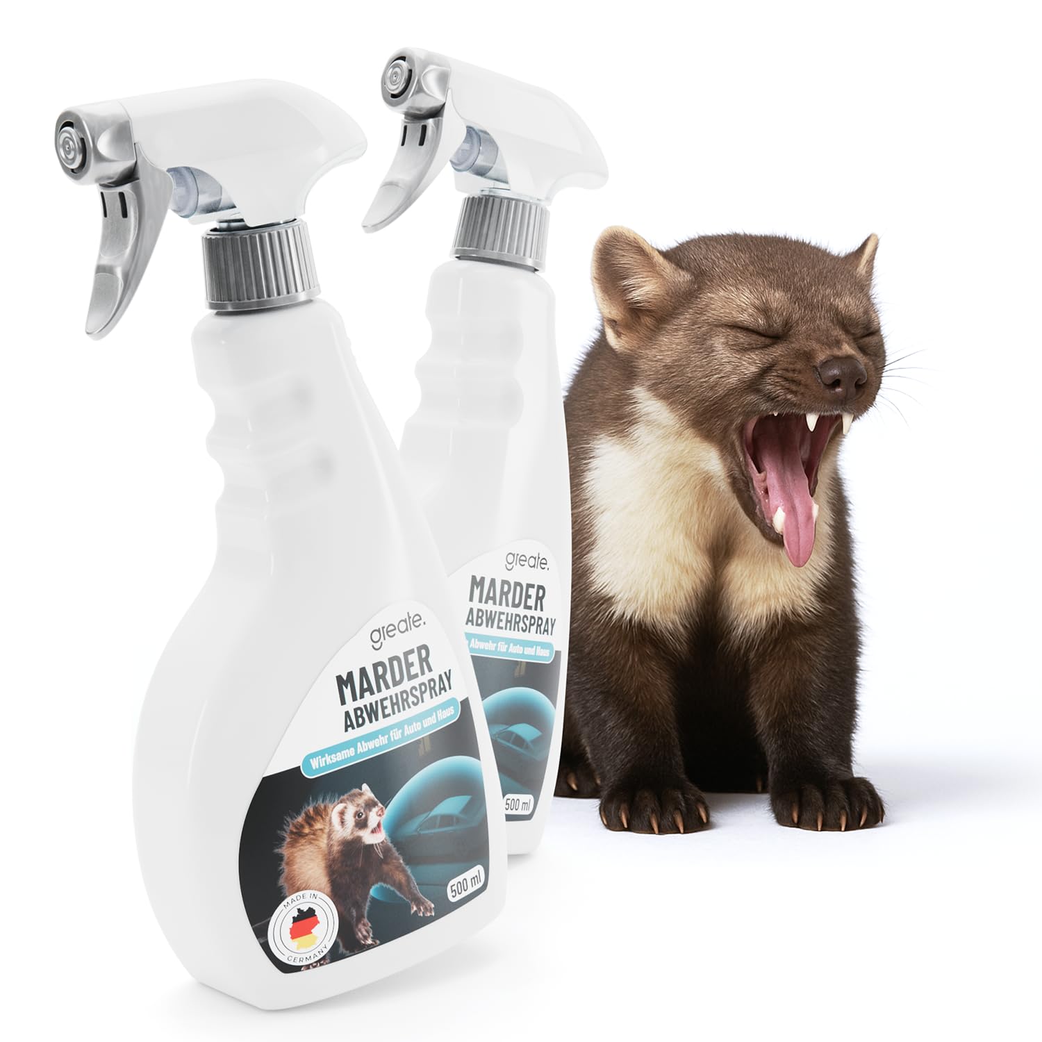 2X Marderspray Auto Motorraum 500 ml von greate - Sofortige & langfristige Marderabwehr Auto, Dachboden, Haus & Garage - Mader Abwehr Made in Germany - Anti Marder Spray