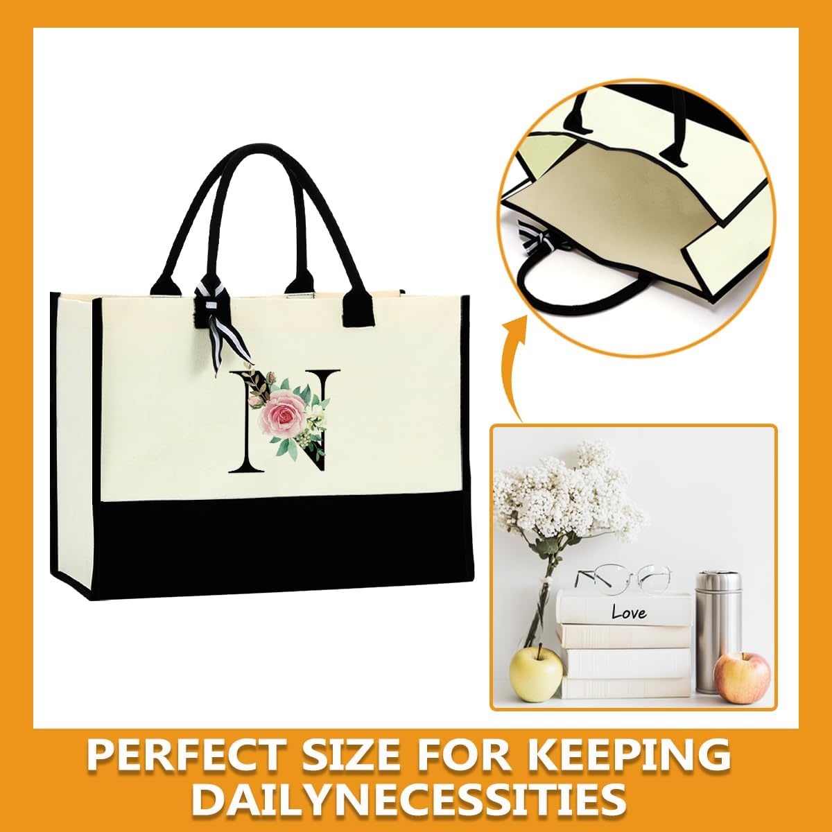 Monogrammed Tote Bags Floral Letter Initial Bag Personalized Beach Bag Monogrammed Gifts for Women Bridesmaids Wedding - Image 5