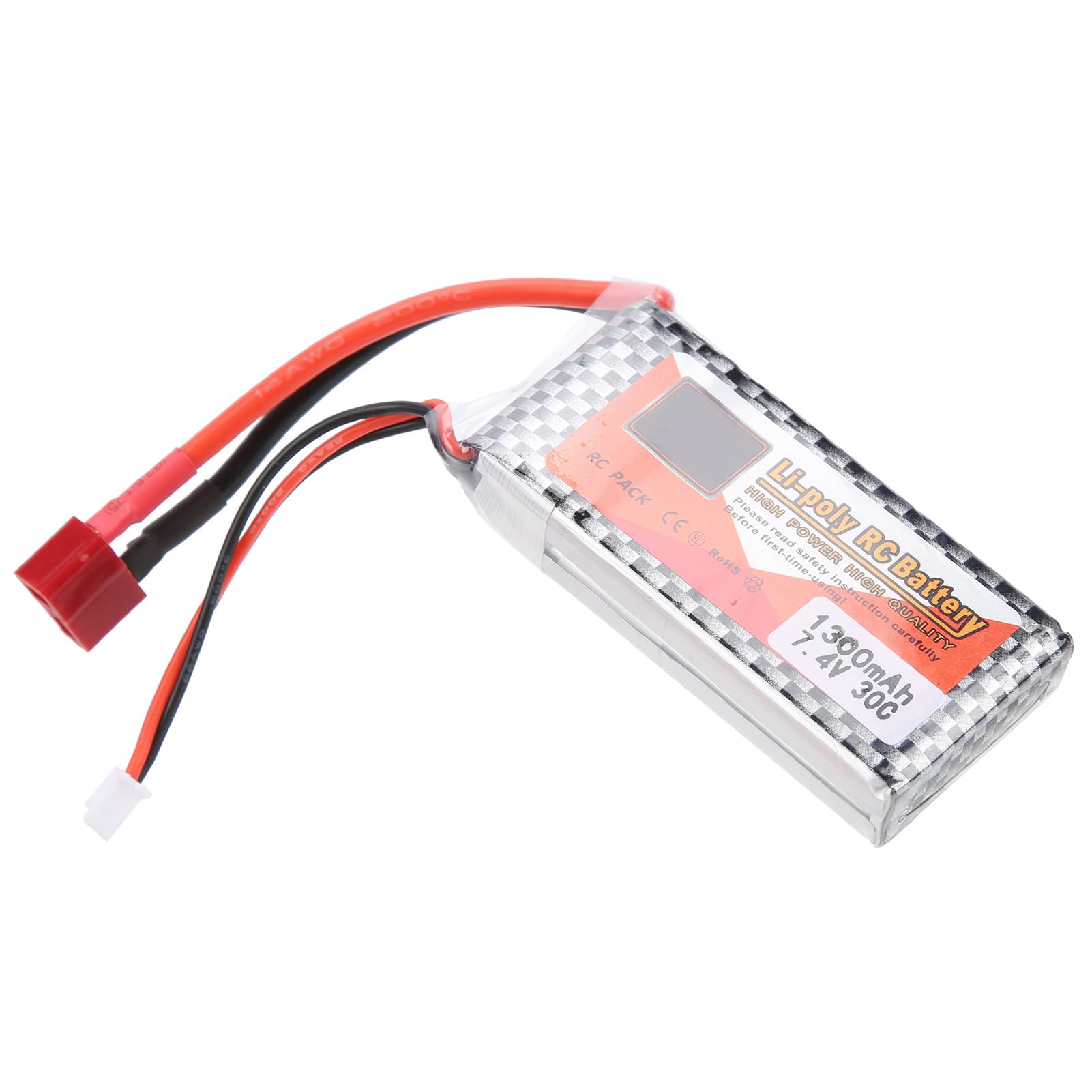 UPALDHOU 30C Discharge Rate 7.4V 1300mAh Lipo Battery with T Plug, Small Lightweight Rechargeable Battery for Racing Drones, Helicopters, Cars, Boats, Extended Entertainment, Versatile