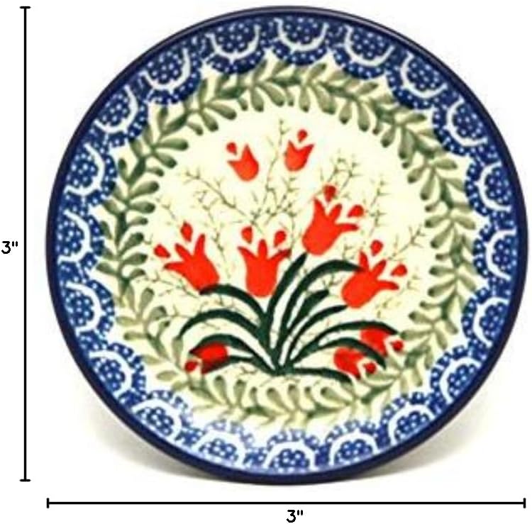 Polish Pottery Coaster - Crimson Bells