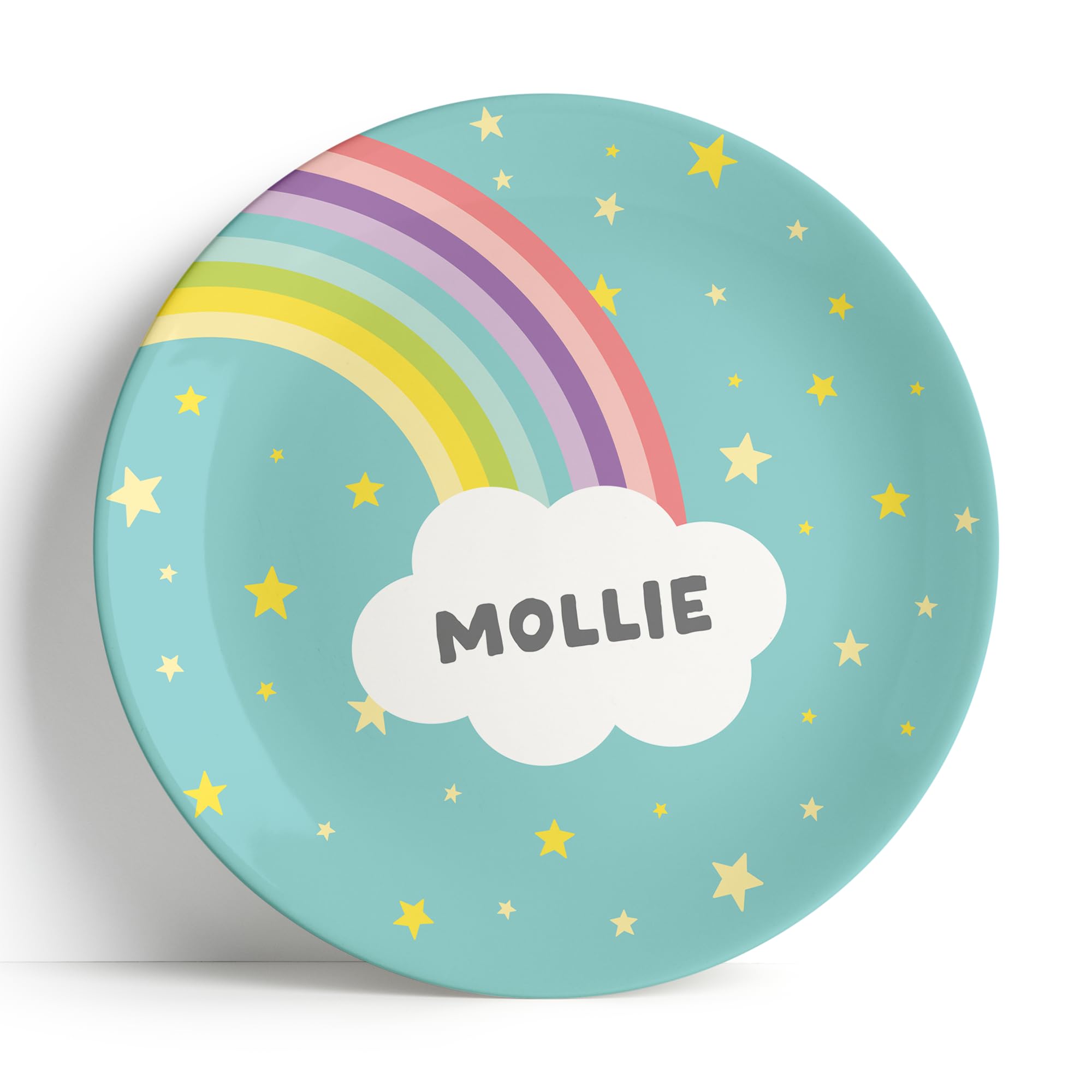 Tiny Expressions - Personalized Rainbow Plate for Kids - Custom Name with Colorful Rainbow & Stars - Fun Plastic Plate for Kids and Dreamers