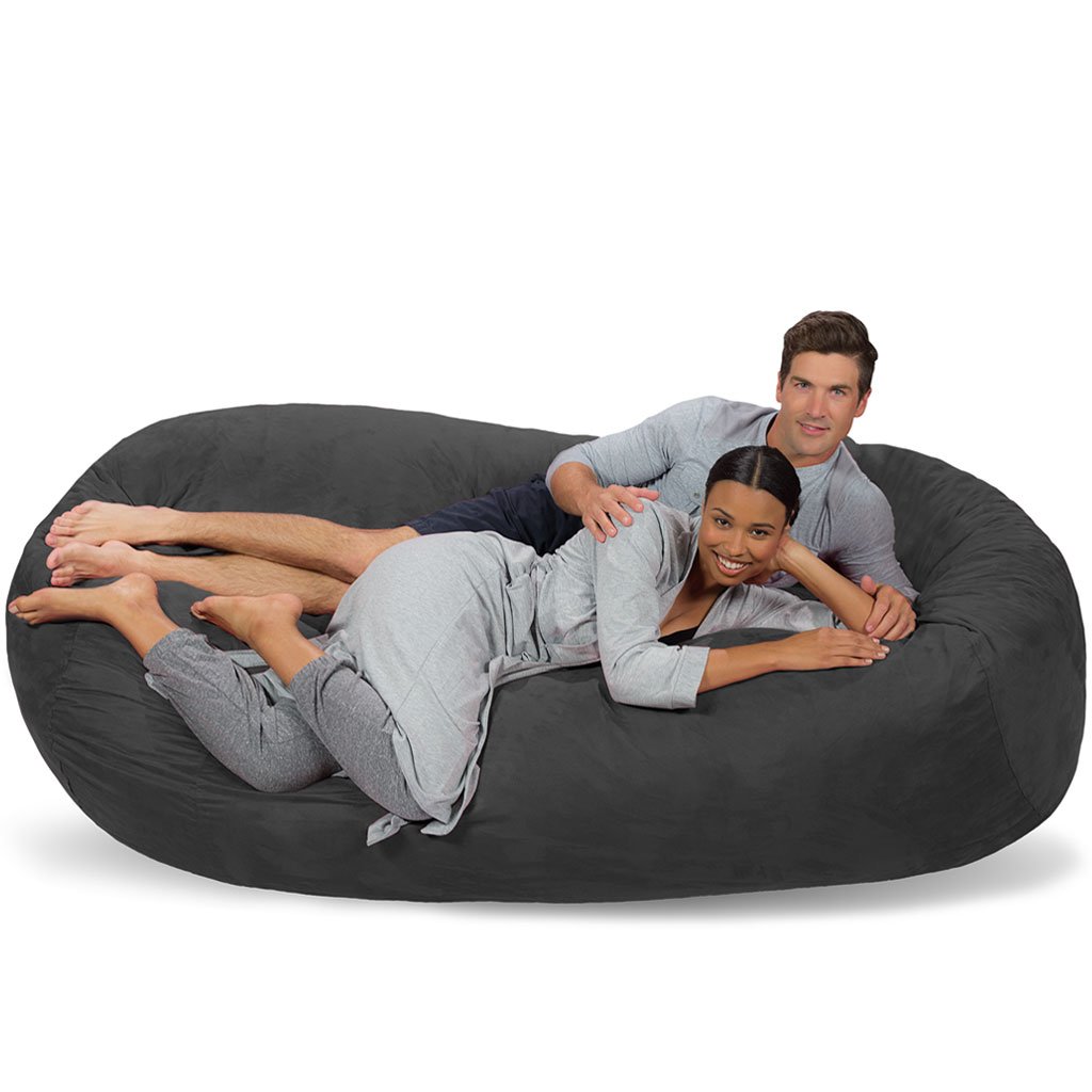 Comfy Sacks 7.5 ft Lounger Memory Foam Bean Bag Chair, Charcoal Micro Suede