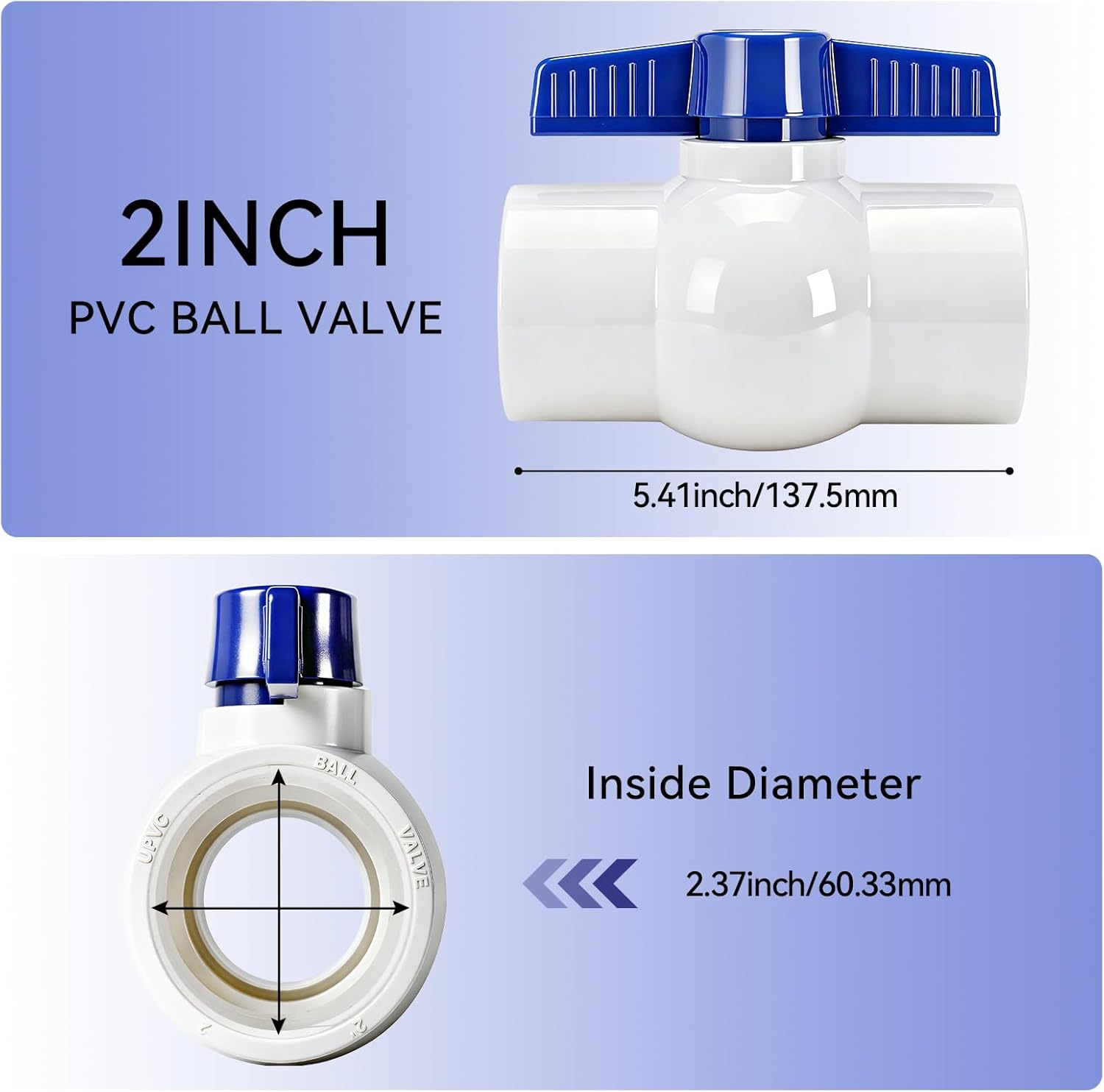6 Pack PVC Ball Valves 2'' NPT Threaded, T-handle SCH40 Water Pipe Full Port Shut Off Valve 2inch Plastic Control Ball Valve for Water Project, Pool, Sewage Pump, Irrigation System, Thread