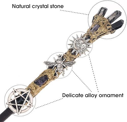 Miniatura 7 de Varita mágica de cristal, accesorios de fiesta de magos de piedras preciosas para cosplay, colección de hechicero, accesorios de brujería con caja