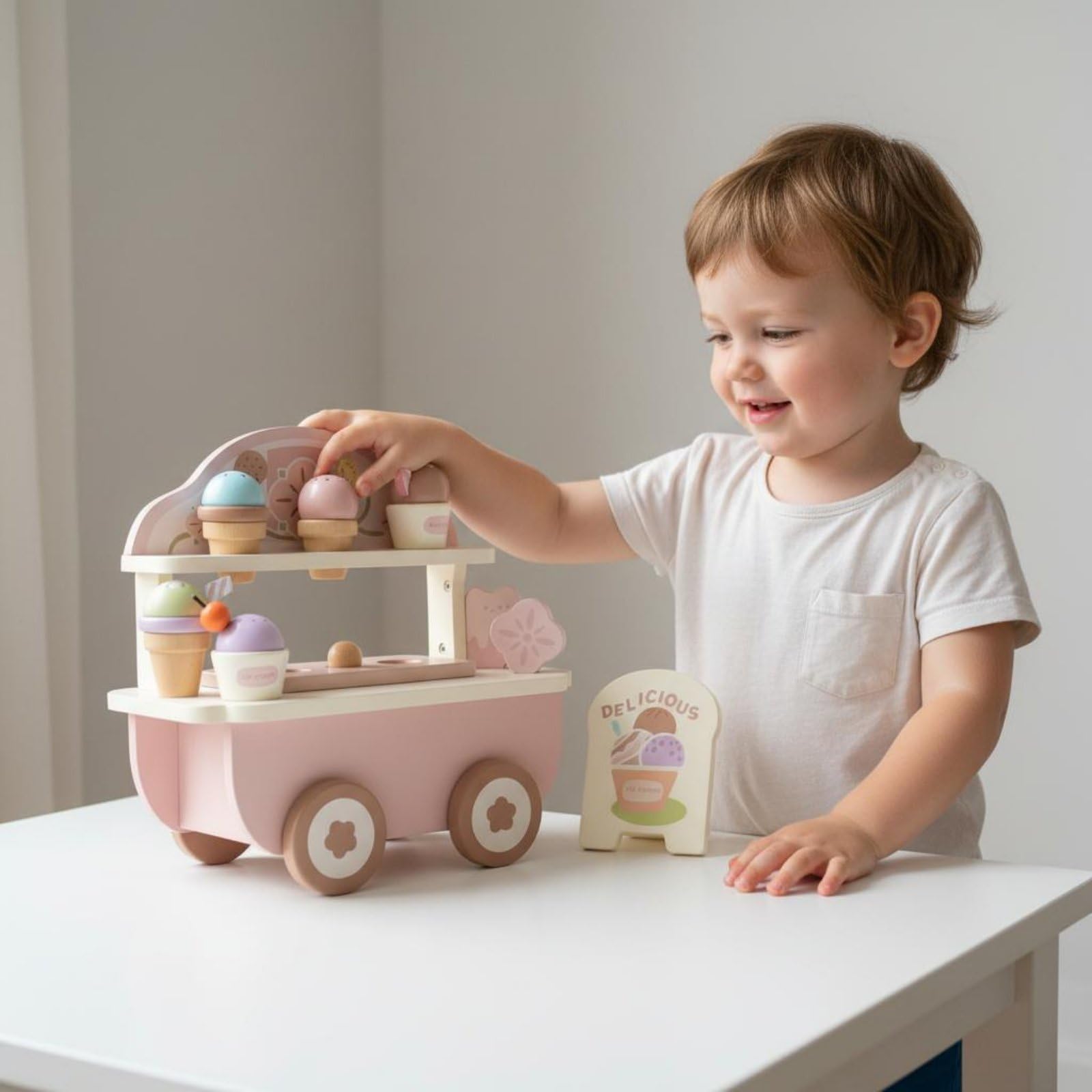 Kinder Spielküche Holz Kinderküche Küche Spielset Herd Backofen Kühlschrank Rollenspiel mit Realistischen Details Und Griffen für Vorschule Zuhause Geschenk