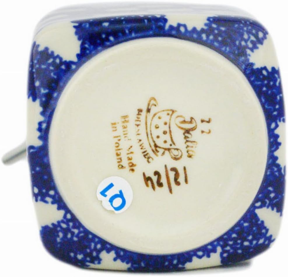 Polmedia Polish Pottery Soap Dispenser - Floral Checkerboard Pattern Handmade in Boleslawiec Poland by Ceramika Dalia + Certificate of Authenticity