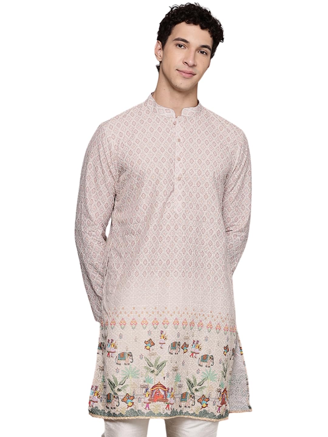 divisive Men's Cotton Blend Embroidered Regular Fit Printed Long Kurta-picture-14