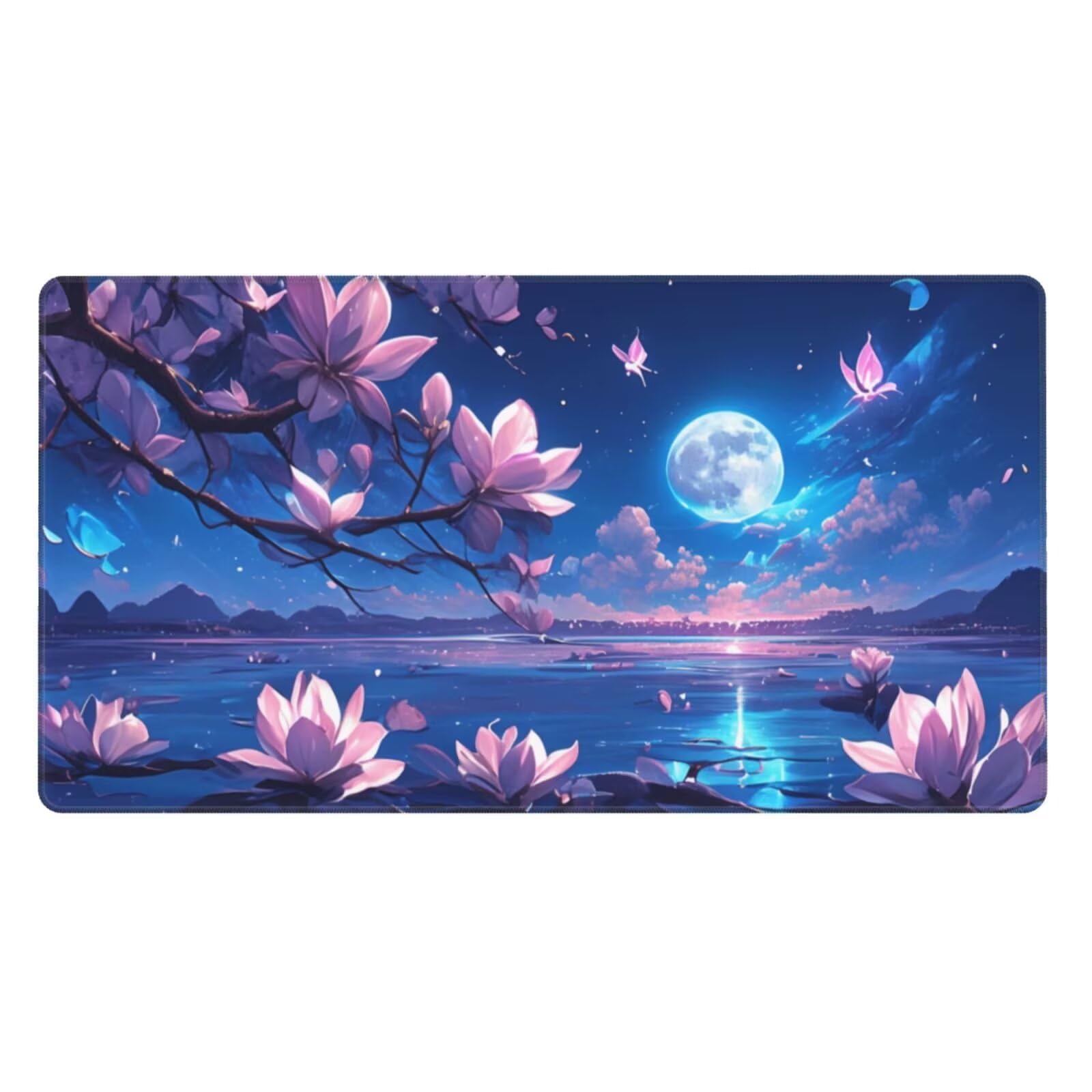 Alfombrilla de Ratón Gaming Grande XXL 1400x600x4mm con Bordes Cosidos, Tela de Micro Tejido, Base de Goma Antideslizante y Mouse Pad, para Teclado Jugadores Escritorio, PC, Oficina Loto Lunar Y6162