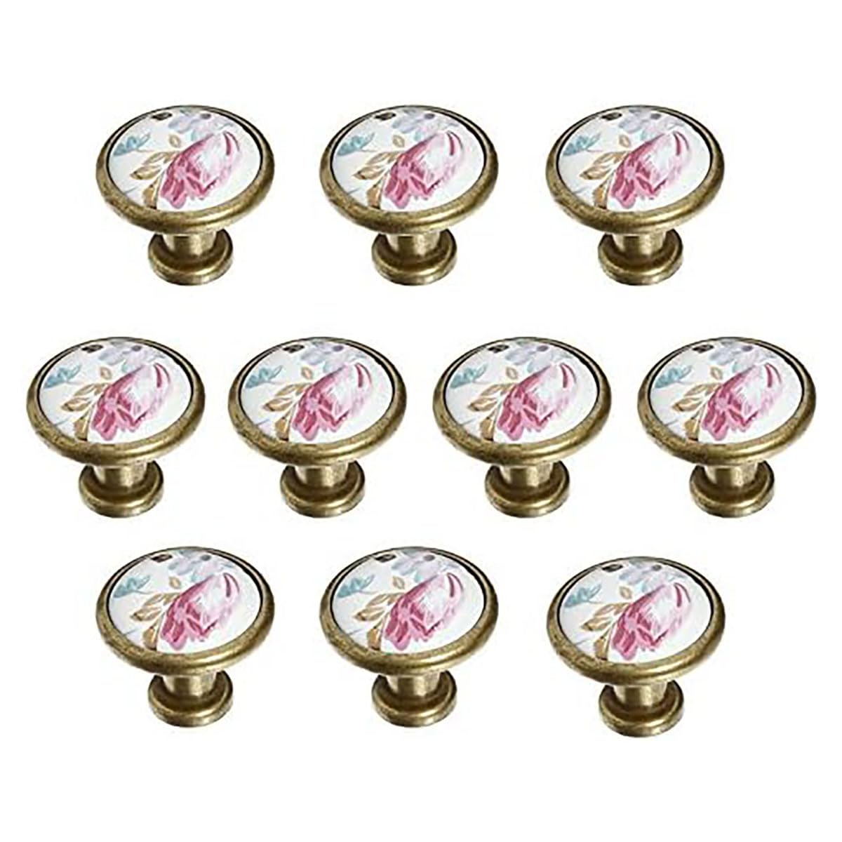 Boutons en céramique fleurie 32mm pour tiroir et armoire de cuisine x10