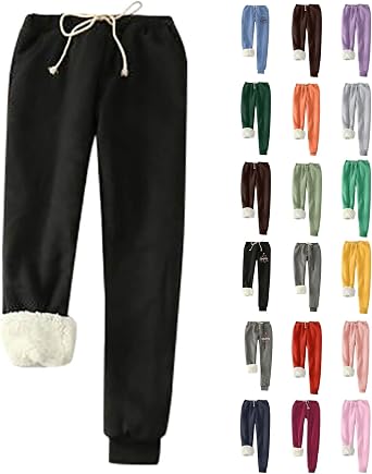 GOHRSHA Womens Fleece Lined Sweat Pants with Pockets Winter Hiking Joggers Thermal Warm Sherpa Lined Athletic Sweatpants