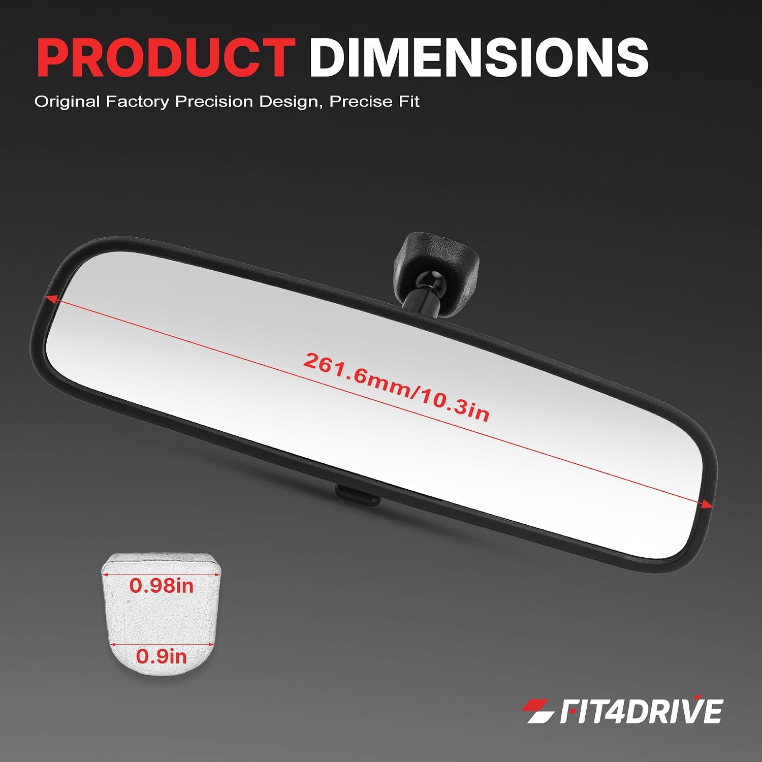 Universal Interior Rear View Mirror Assembly 10.3" for Hyundai Elantra, Sonata, Tucson, Veloster, Santa Fe/10-23 Kia Forte, Optima, Forte5, Sorento, Soul, Rio, K5, Sedona, Sportage 851013X100