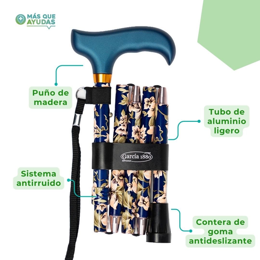 Bastón para Mayores y Adultos Mini, Plegable y Portátil, Altura Ajustable 84-92 cm, Puño de Madera, Bastón para Caminar y Pasear, 380 g