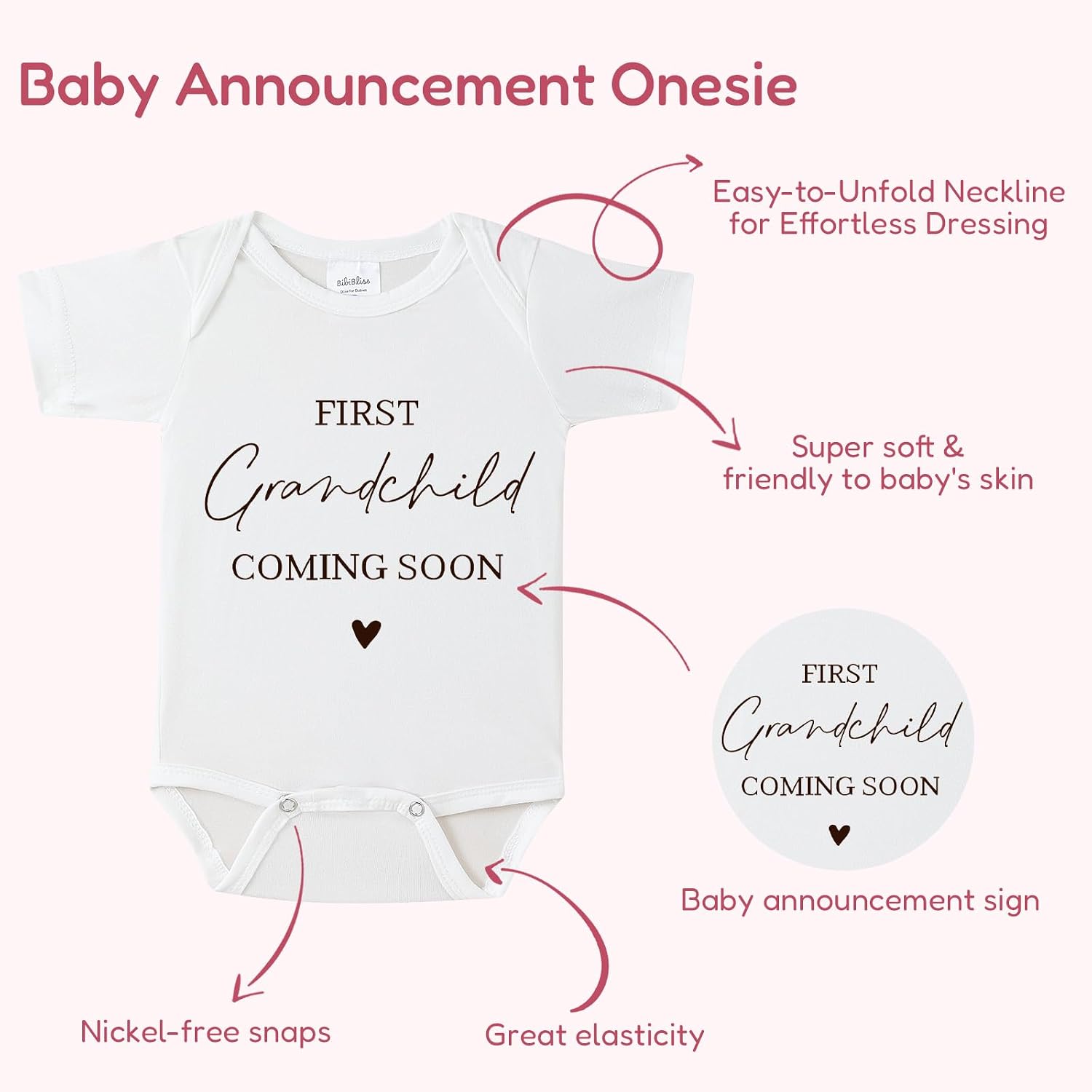 First Grandchild Baby Onesie, Baby Coming Soon Pregnancy Announcement Outfit for New Grandparents