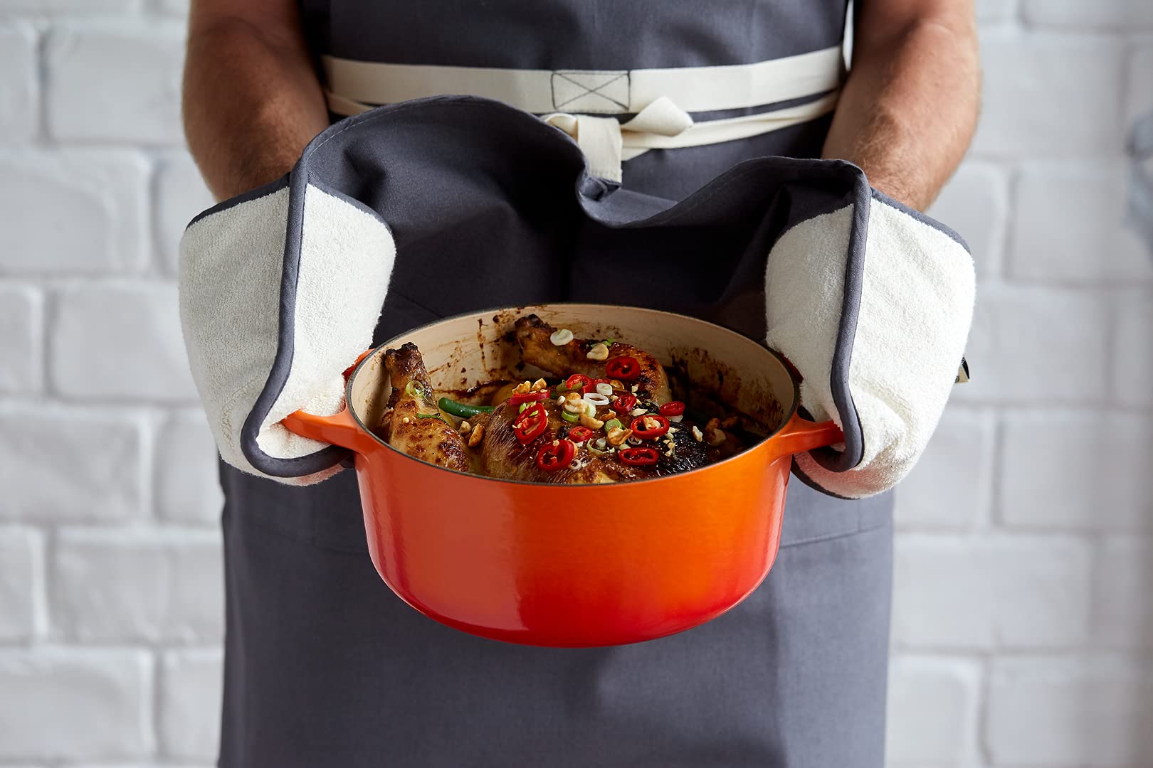 Le Creuset Manopla Doble con Presilla, Talla única, Algodón, Negro, 95001000000000