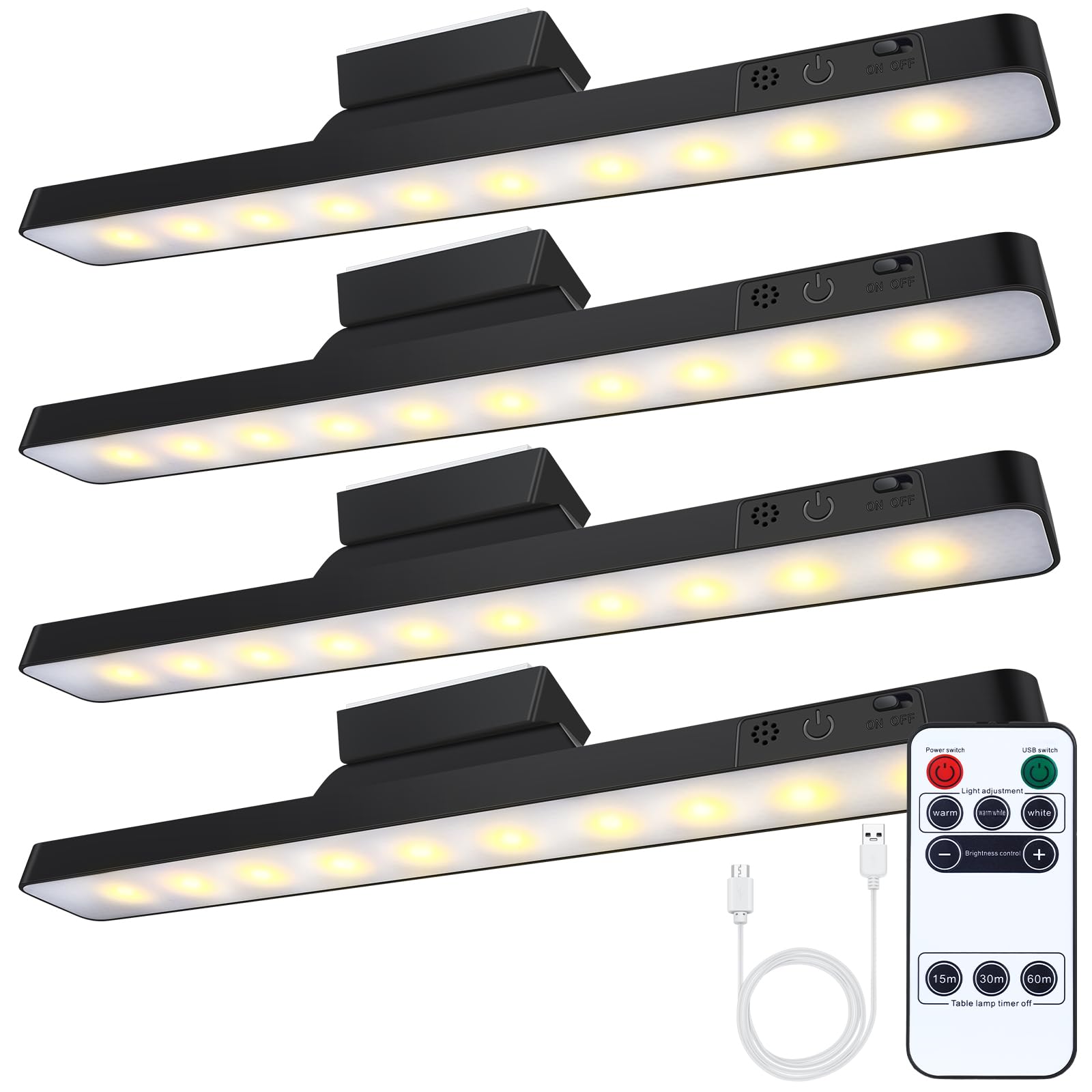 Tujoe 4 Pcs Wireless Picture Light Battery Operated Rechargeable Picture Lights for Paintings Adjustable LED Picture Lamp with 3 Lighting Modes Battery Art Light with Dimmable Timer for Gallery