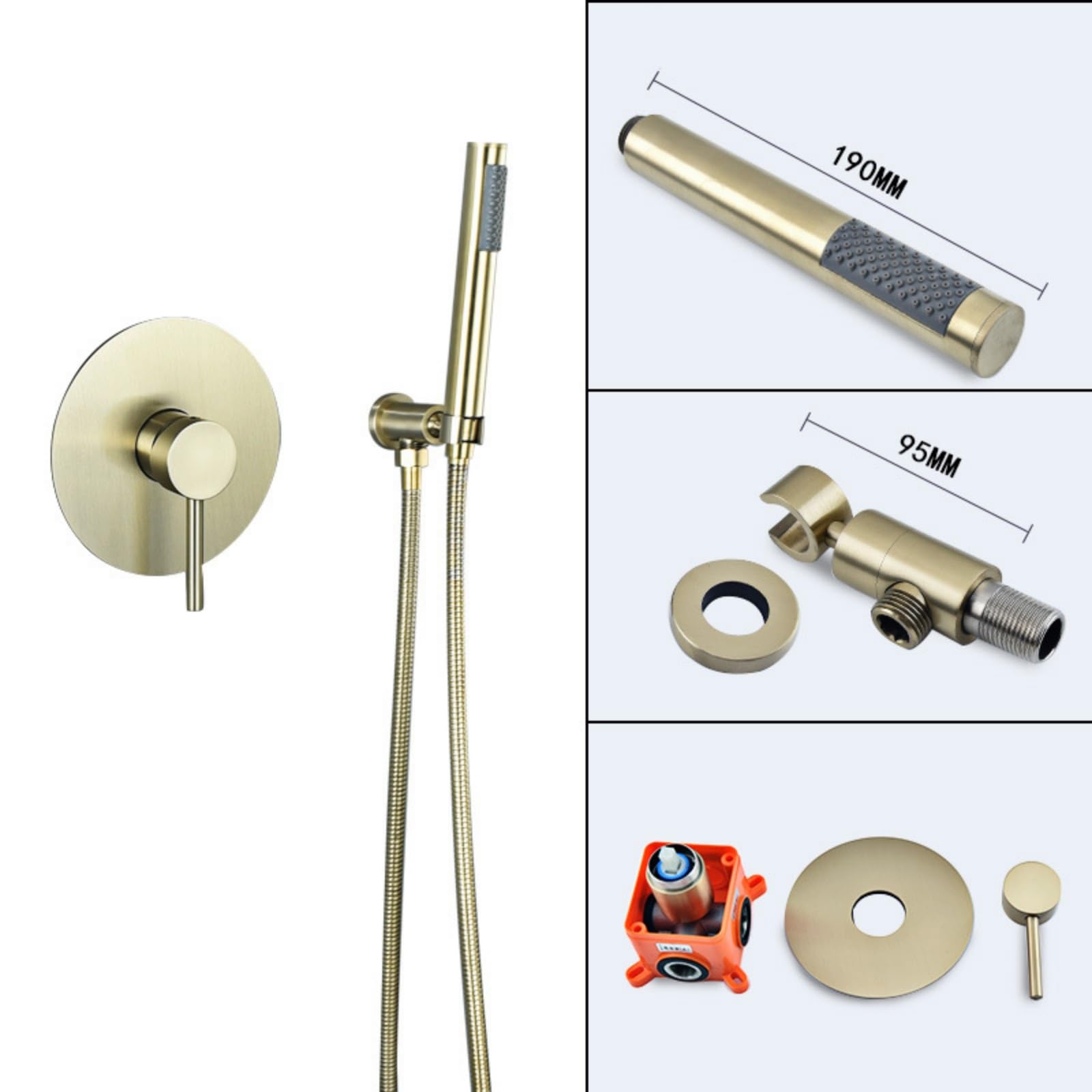 Zestaw baterii prysznicowych, Baterie wannowe Czarne baterie prysznicowe podtynkowe Zestaw ściennych głowic prysznicowych i węży do baterii wannowych(Brushed Gold)
