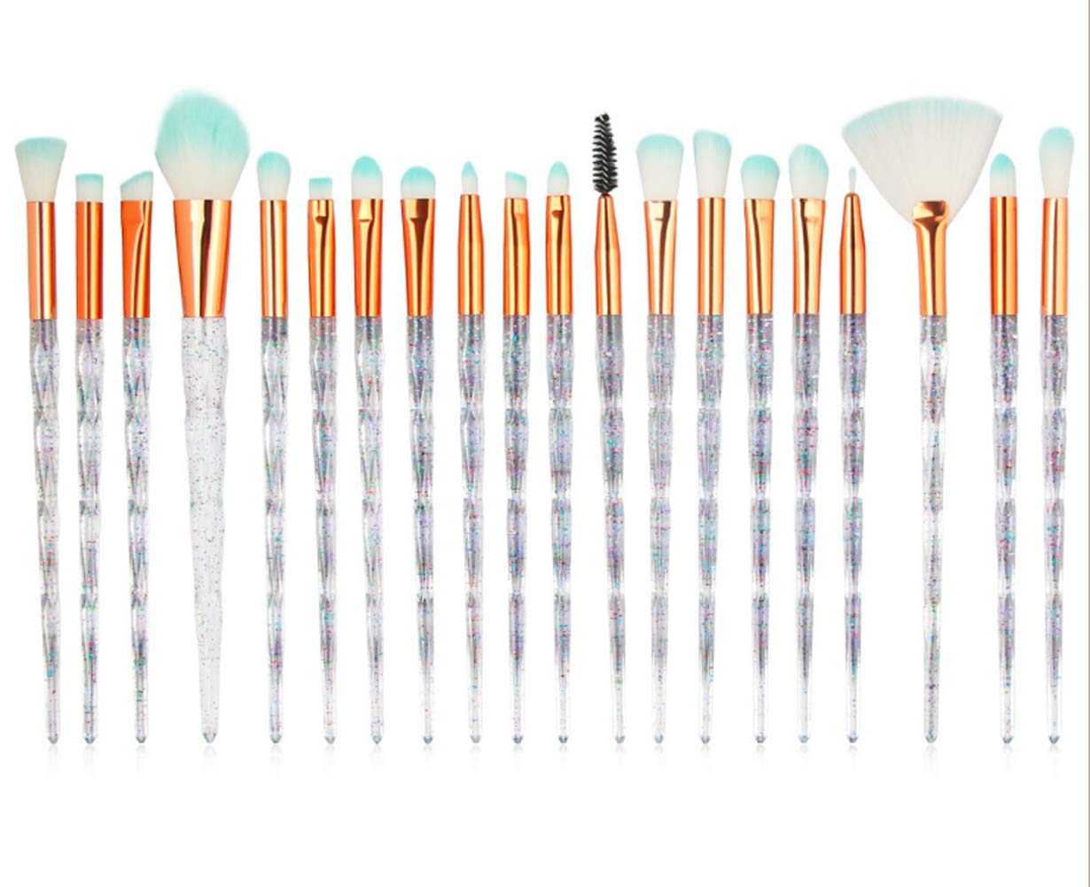 KOLIGHT 20pcs Cosmetic Makeup Brushes Set Eyeshadow Lip Brush for Beautiful Female (transparent glitter)