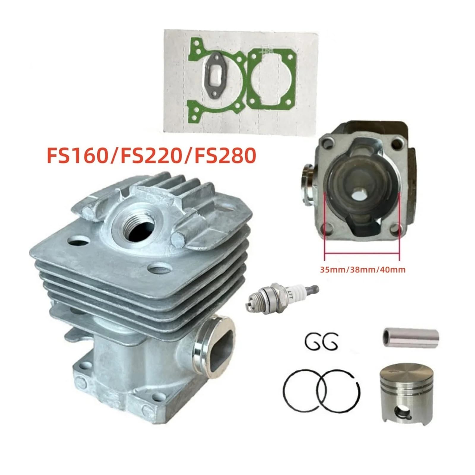 Zestaw tłoka cylindra 35 mm, 38 mm i 40 mm pasujący do kosy spalinowej S-t-i-H-L FS160, FS220, FS280, FS 160, 220, 280, podkaszarki, części do podkaszarek(40mm FS280)