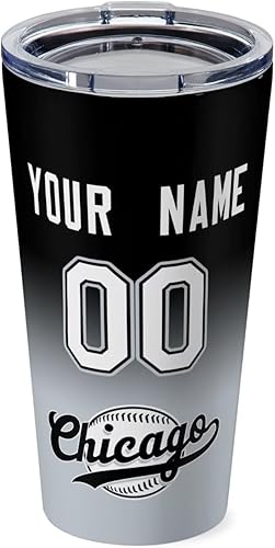 Vasos de béisbol personalizados, taza de café aislada personalizada, taza de viaje de acero inoxidable, añade cualquier número de nombre con tapa,