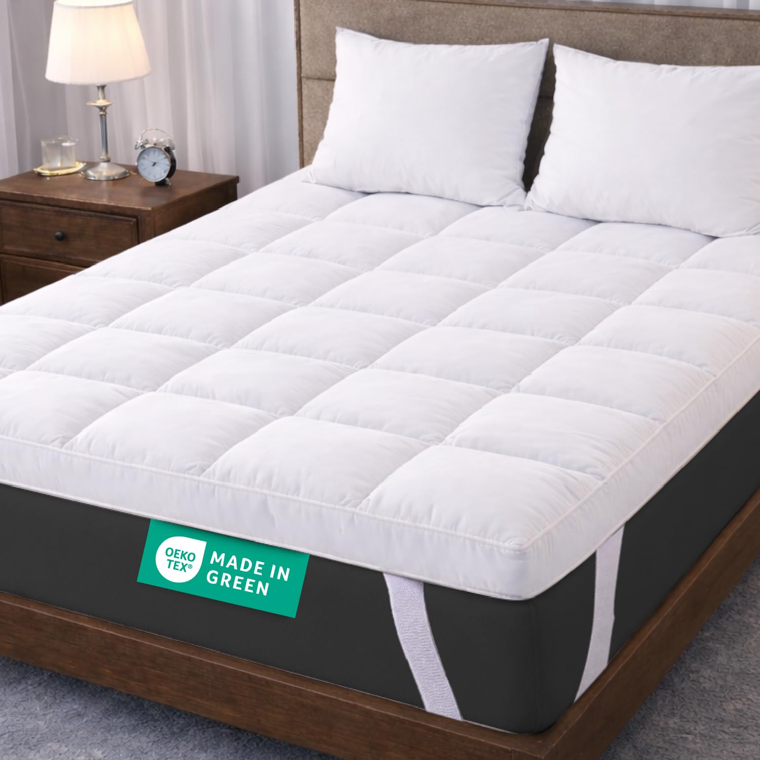 MATTRESS TOPPER Hotel Quality 10cm Deep Thick Quilted Extra Filling with Straps