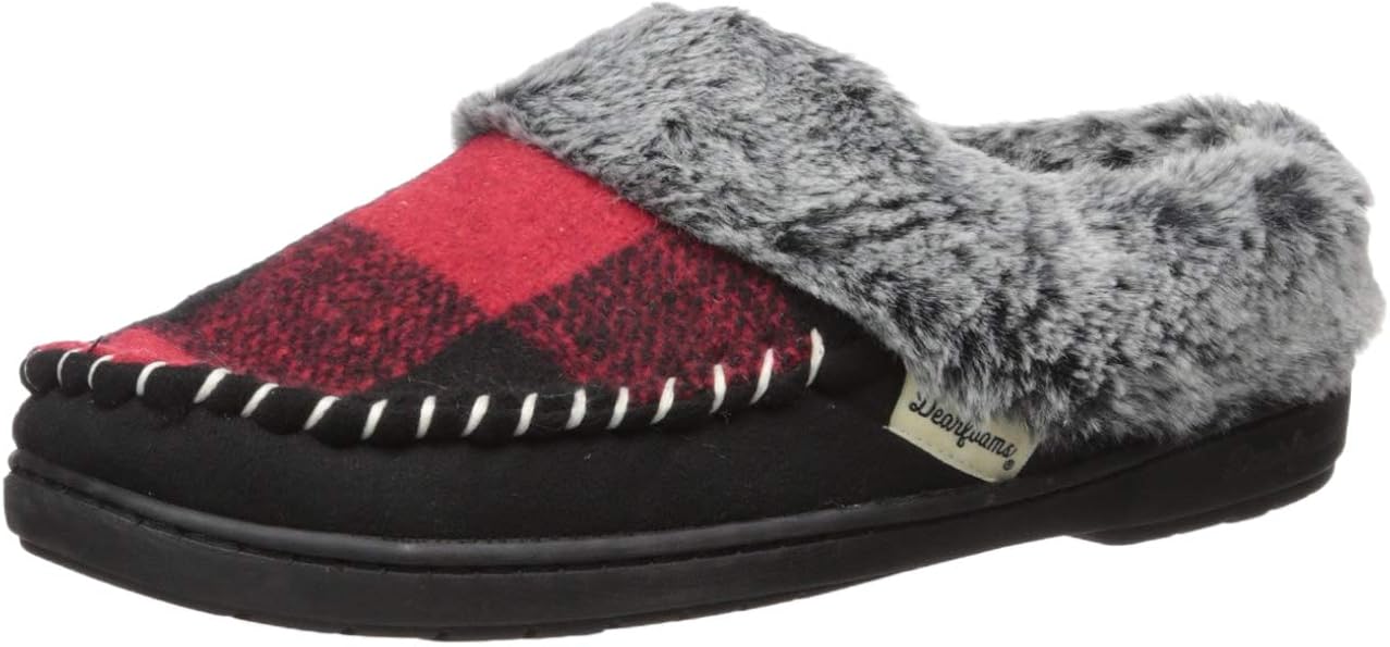 Dearfoams Women's Elaine Plaid and Microsuede Moc Toe Clog Slipper