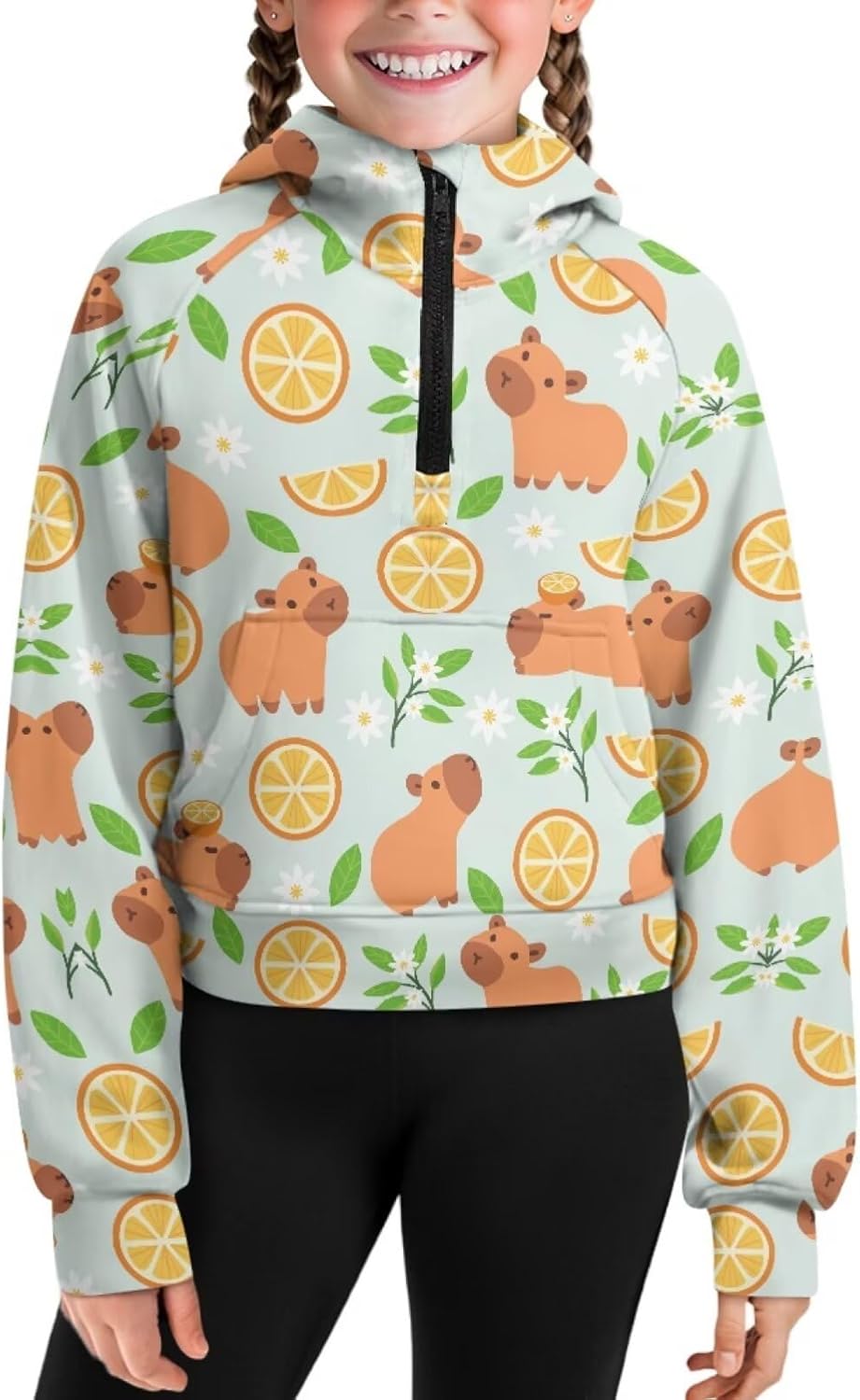 Girls Sweatshirt Quarter-Zip Hoodies Jacket for Kid Graphic Hoodies Cropped Top Sweater for Workout Hiking Camping