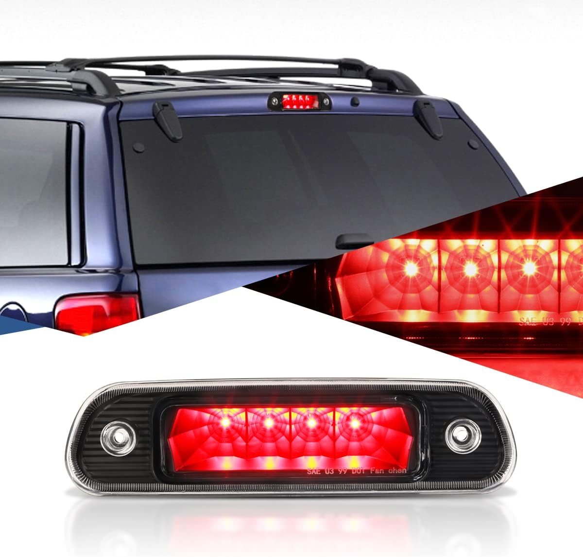 Auto Dynasty Black Housing LED 3rd Third High Mount Rear Brake Light Stop Lamp Compatible with Jeep Grand Cherokee WJ 99-04