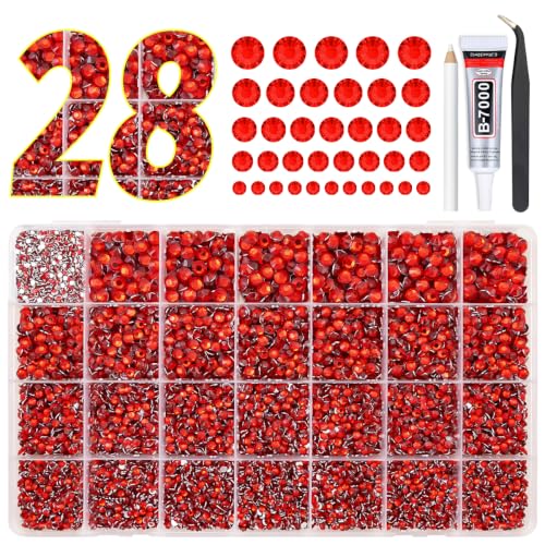 qiipii 28 Grids Red Resin Rhinestones w B7000 Glue for Bedazzling Crafting