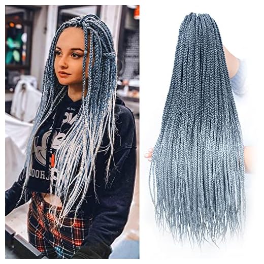 Ombre Grey Box Braids Crochet Hair 24inch Long Goddess Box Braiding Hair Extensions Synthetic Kanekalon Braided for Black Women 6Packs(TGrey#)